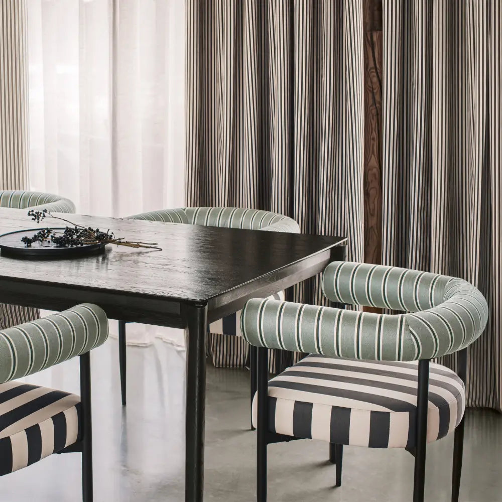 DOUBLE RIDEAUX TISSUS A RAYURE|OBIE SLATE|BELLEVUE DECORATION - Bellevue Decoration