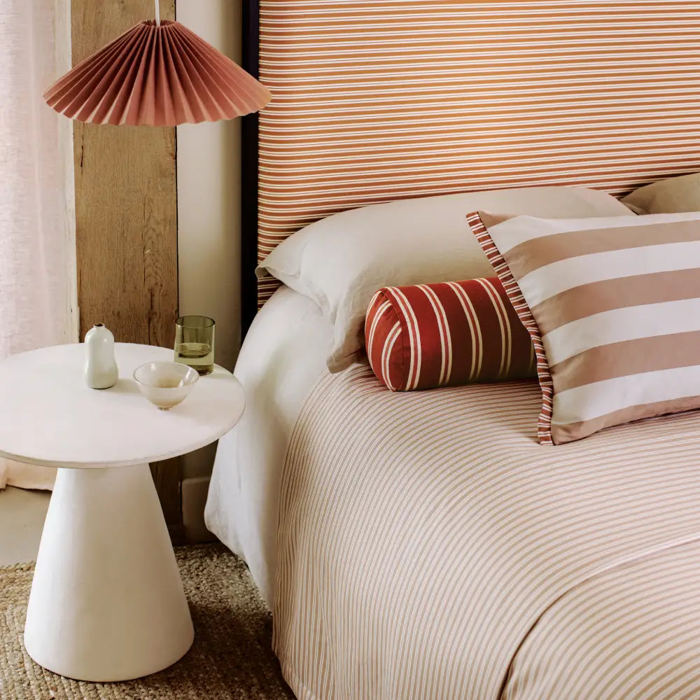 DOUBLE RIDEAUX TISSUS A RAYURE|OBIE MANGO|BELLEVUE DECORATION - Bellevue Decoration