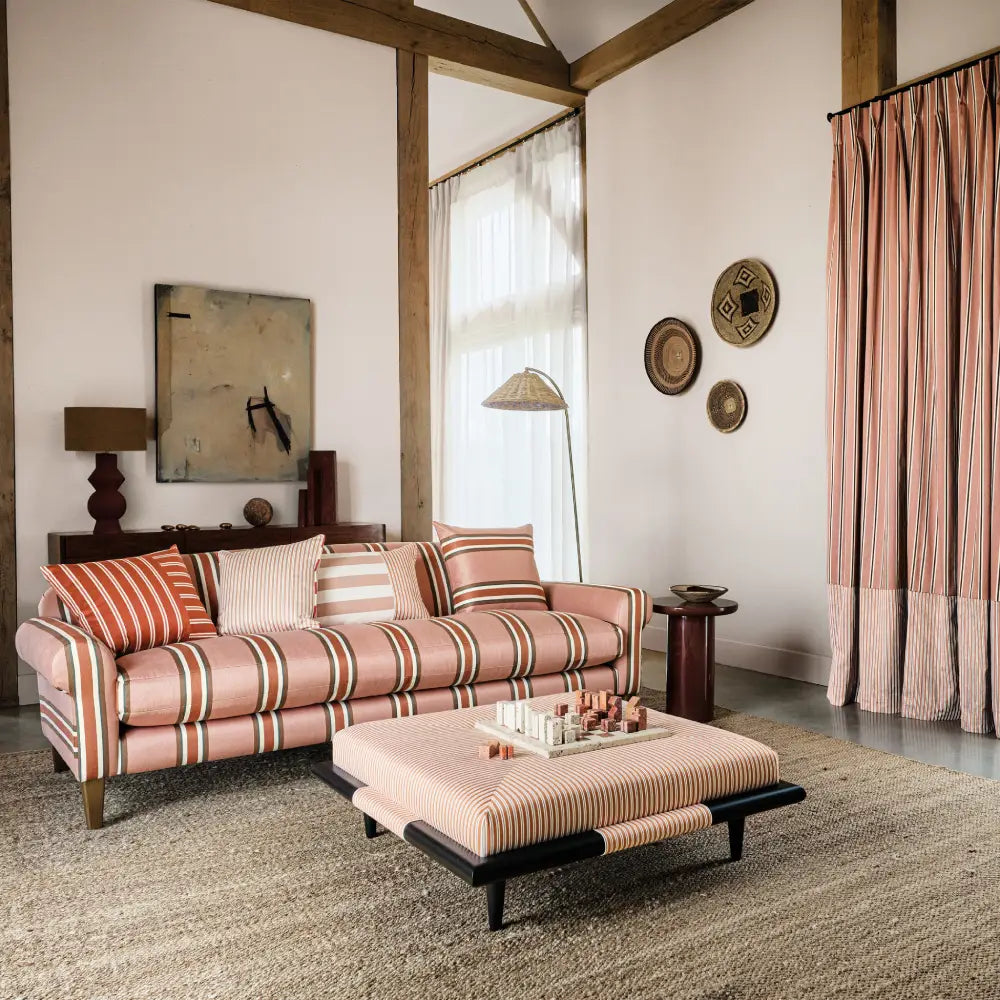 DOUBLE RIDEAUX TISSUS A RAYURE|OBIE TUSCAN PINK|BELLEVUE DECORATION - Bellevue Decoration