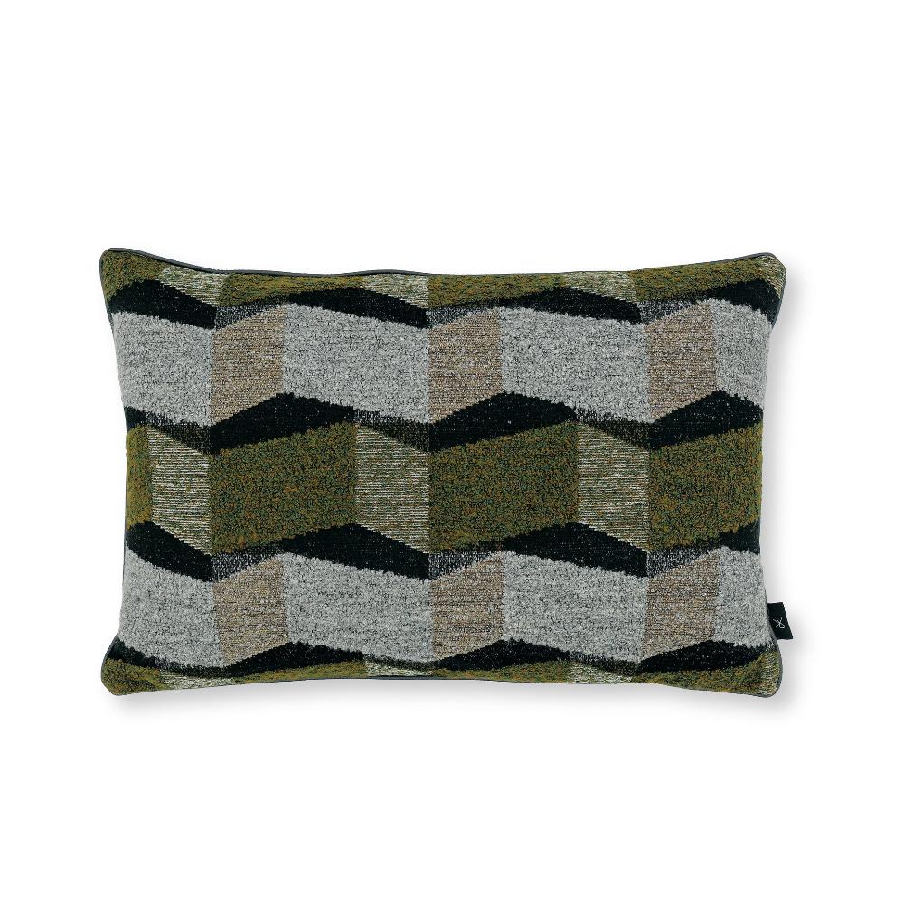 Combinaison caractéristique de texture et de couleurs, Muoto est un coussin original qui représente un beau chevron en alternant des formes de chenille douce et de bouclé tactile.