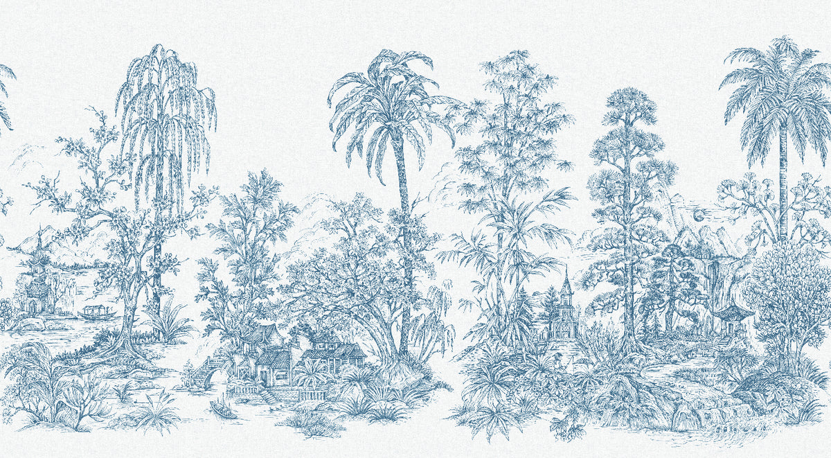 Panoramique Mandalay, coloris Blanc et bleu — décor complet