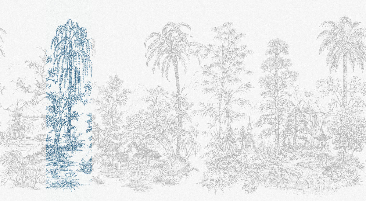 Panoramique Mandalay, coloris Blanc et bleu — lé 2
