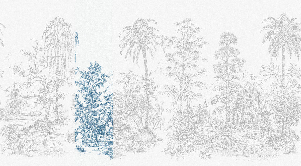 Panoramique Mandalay, coloris Blanc et bleu — lé 3