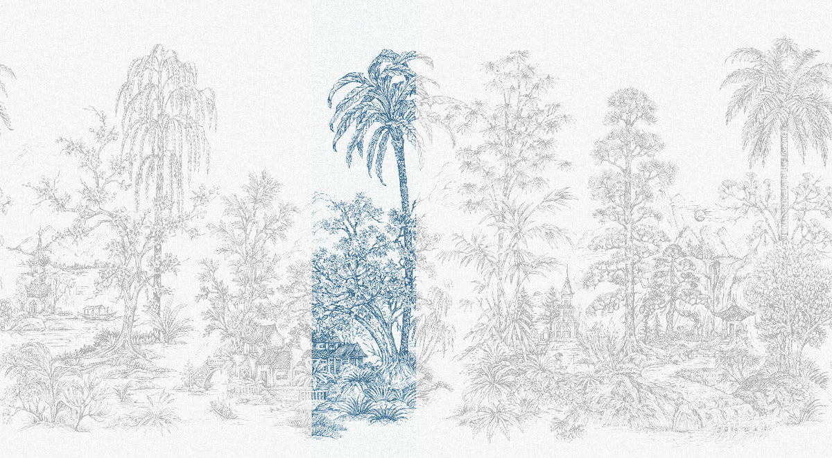 Panoramique Mandalay, coloris Blanc et bleu — lé 4