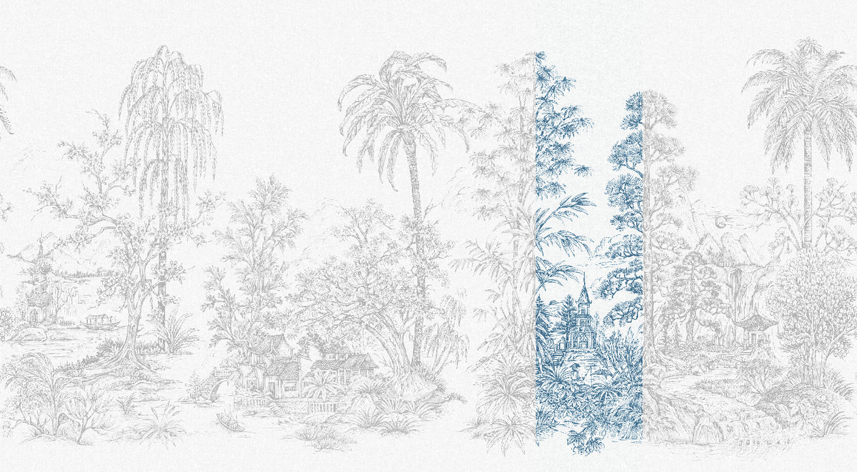Panoramique Mandalay, coloris Blanc et bleu — lé 6