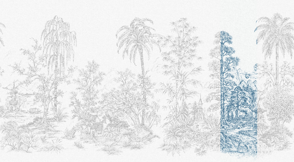 Panoramique Mandalay, coloris Blanc et bleu — lé 7