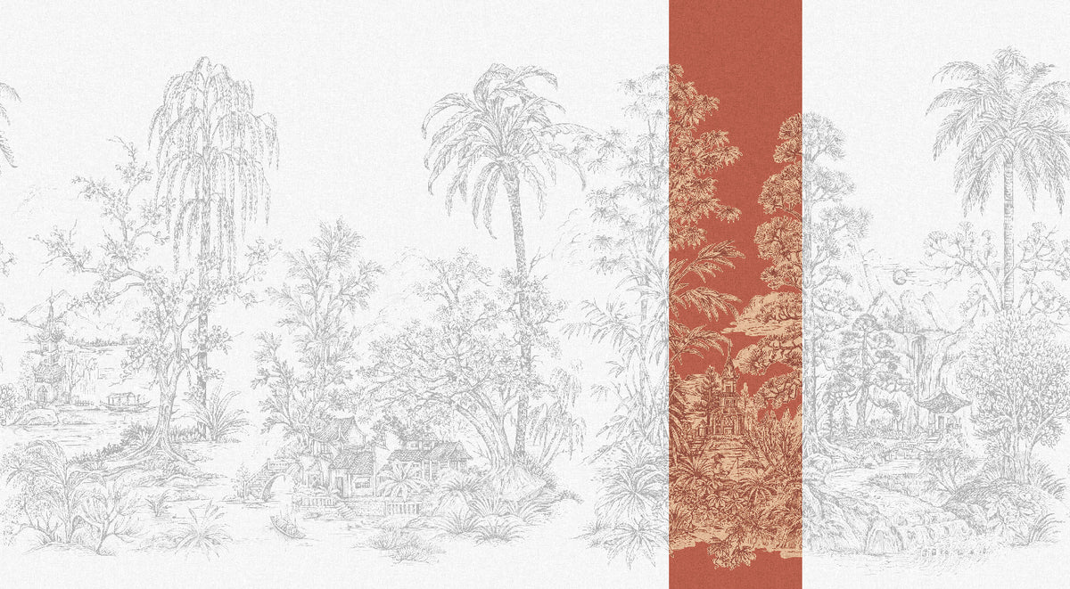 Panoramique Mandalay, coloris Corail — lé 6