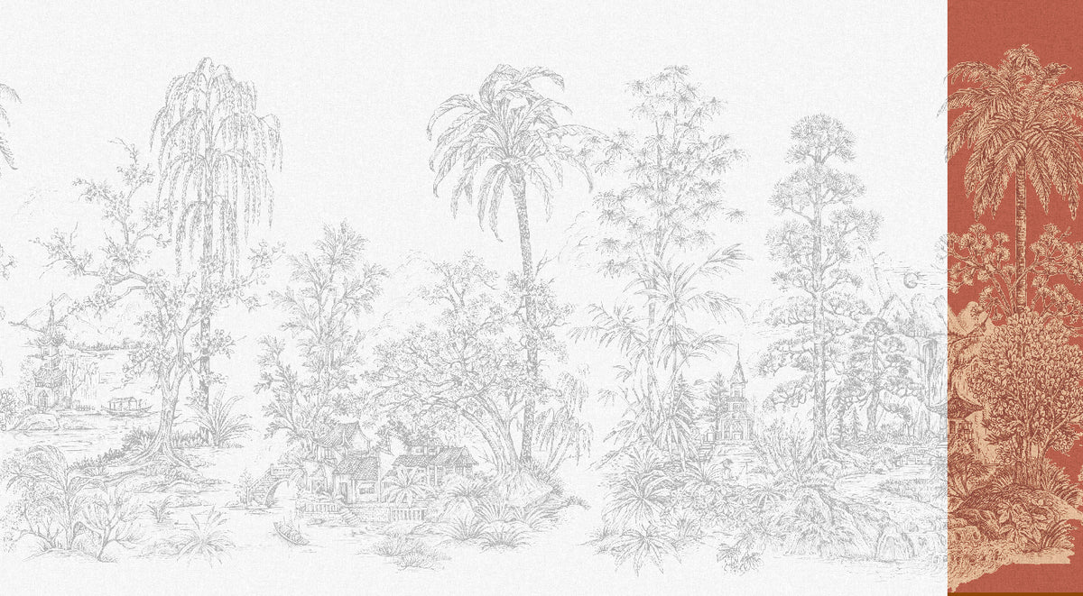 Panoramique Mandalay, coloris Corail — lé 8