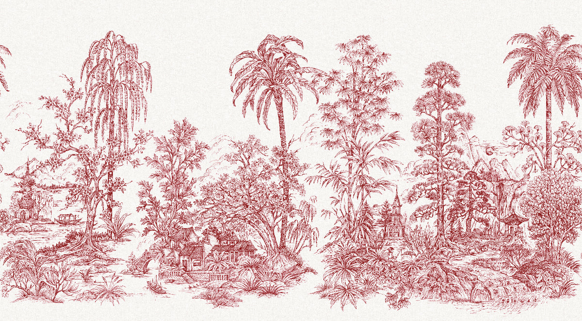 Panoramique Mandalay, coloris Blanc et rouge — décor complet