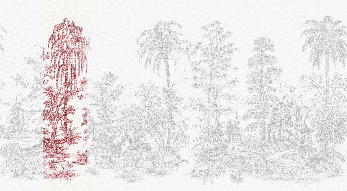 Panoramique Mandalay, coloris Blanc et rouge — lé 2