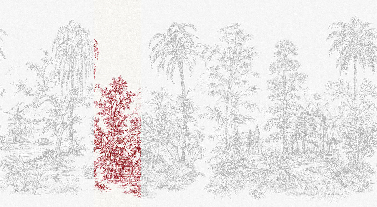 Panoramique Mandalay, coloris Blanc et rouge — lé 3