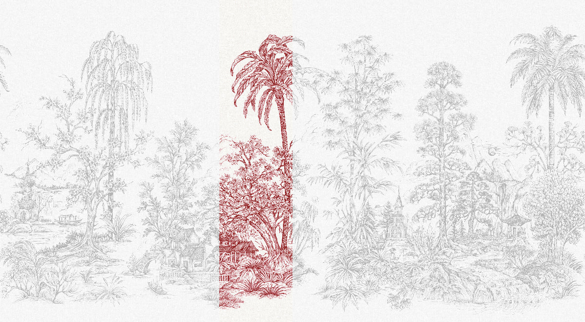 Panoramique Mandalay, coloris Blanc et rouge — lé 4