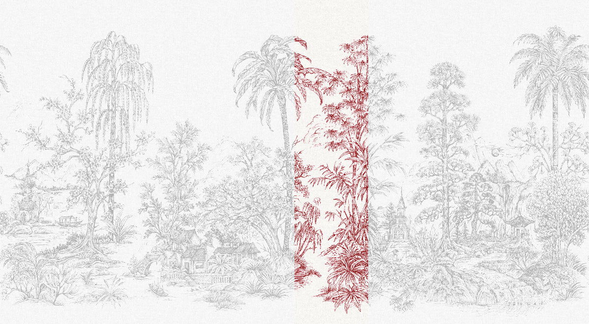 Panoramique Mandalay, coloris Blanc et rouge — lé 5