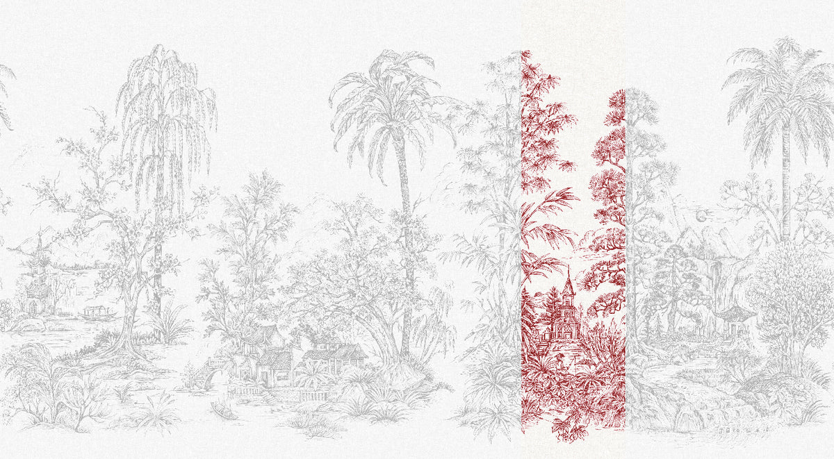 Panoramique Mandalay, coloris Blanc et rouge — lé 6