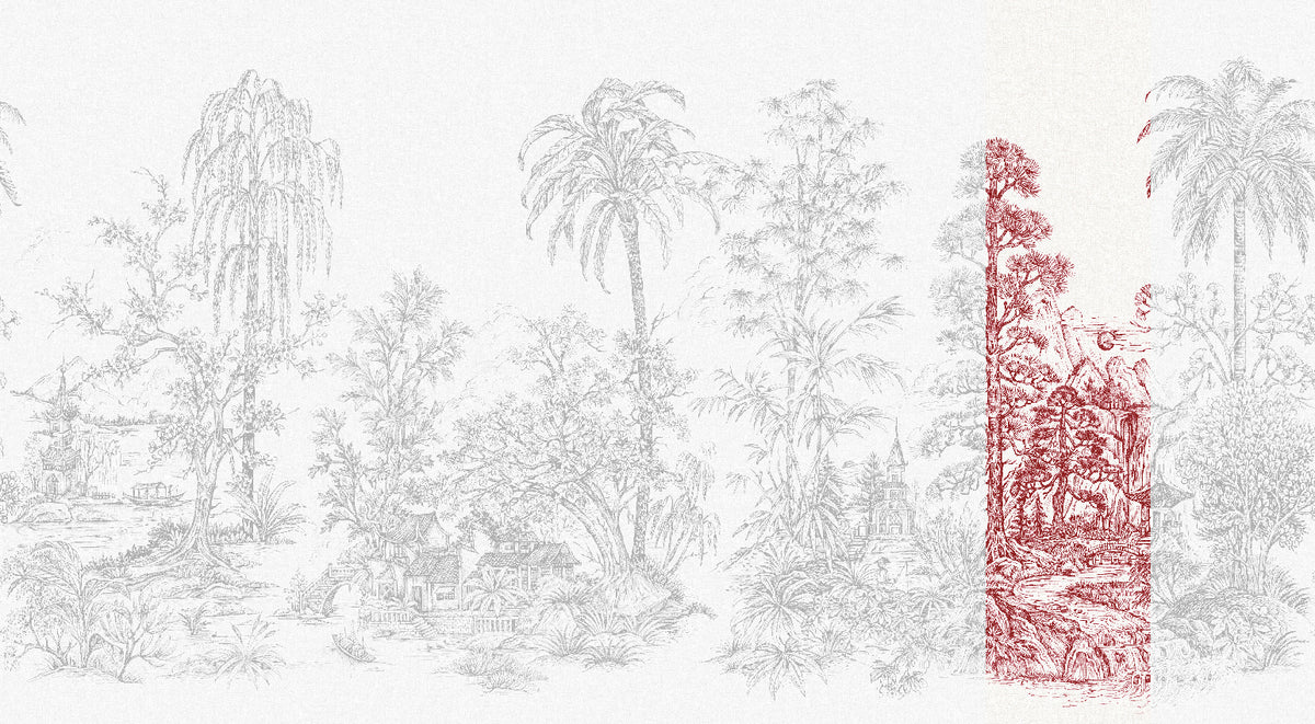 Panoramique Mandalay, coloris Blanc et rouge — lé 7