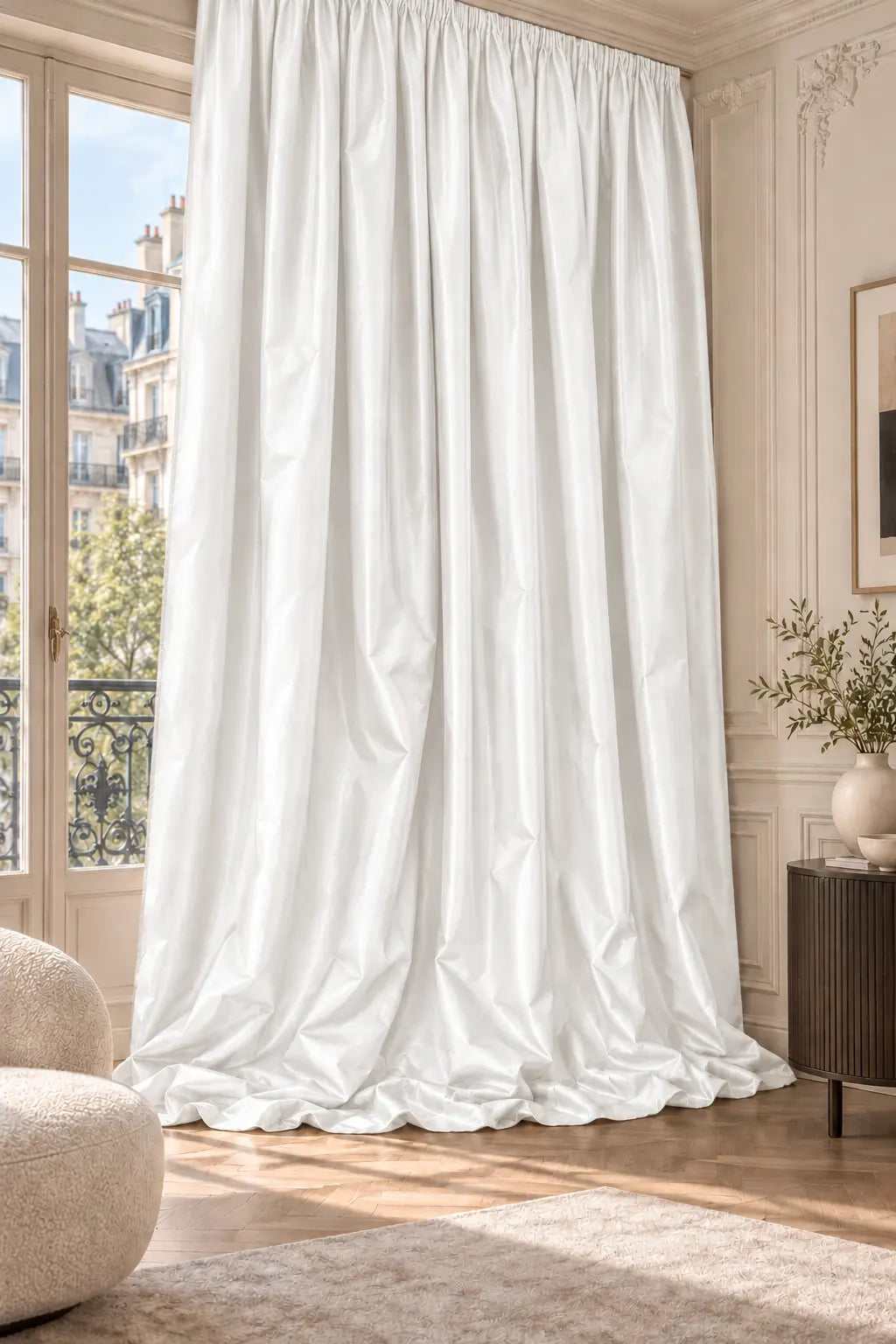 Double rideaux Tito Taffetas 0101 en situation, taffetas grande largeur, coloris blanc optique