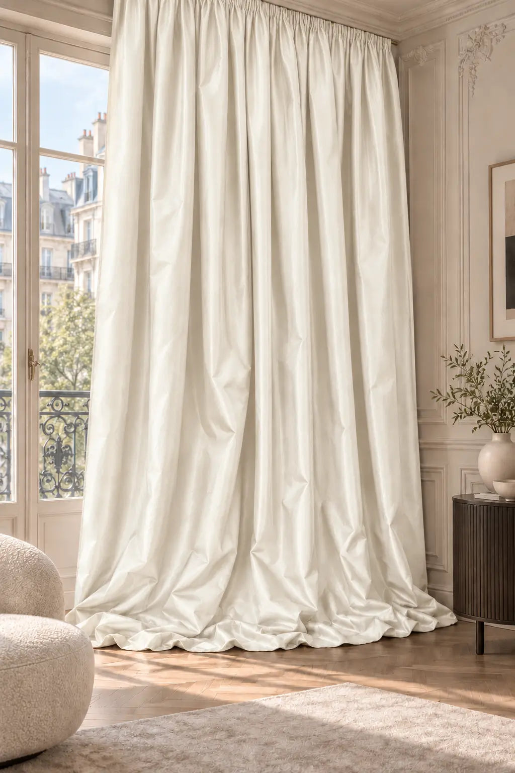 Double rideaux Tito Taffetas 0301 en situation, taffetas grande largeur, coloris ivoire clair
