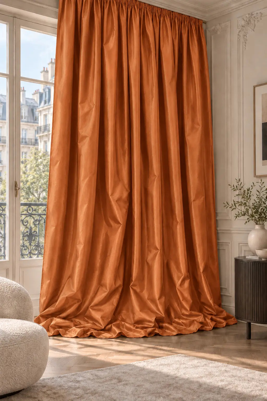 Double rideaux Tito Taffetas 0901 en situation, taffetas grande largeur, coloris terre cuite