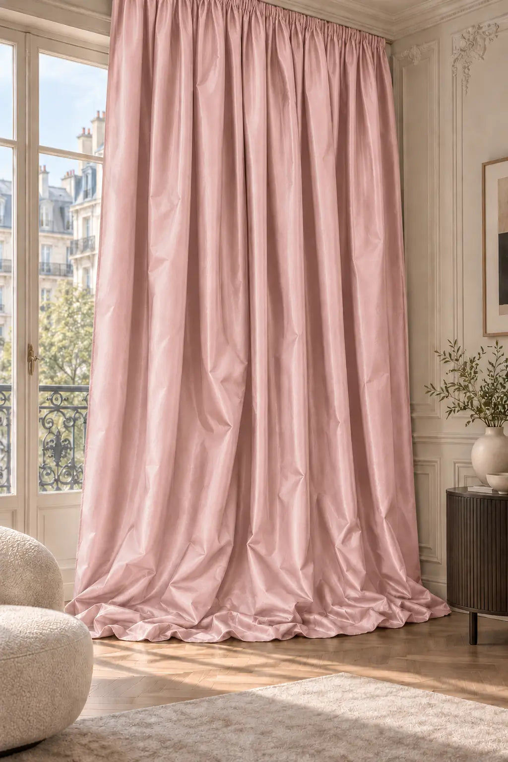 Double rideaux Tito Taffetas 1301 en situation, taffetas grande largeur, coloris rose poudré