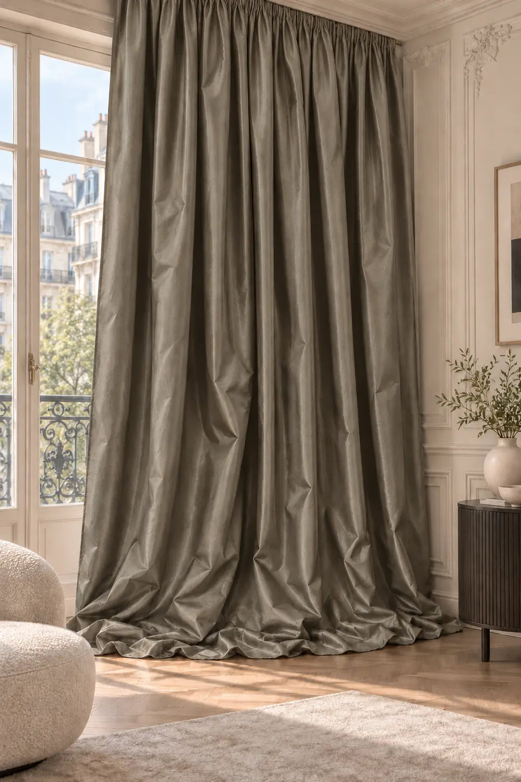 Double rideaux Tito Taffetas 1501 en situation, taffetas grande largeur, coloris gris brun