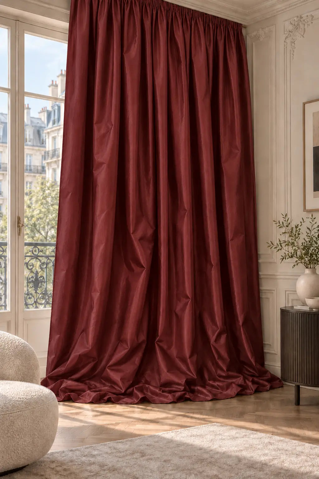 Double rideaux Tito Taffetas 1701 en situation, taffetas grande largeur, coloris bordeaux