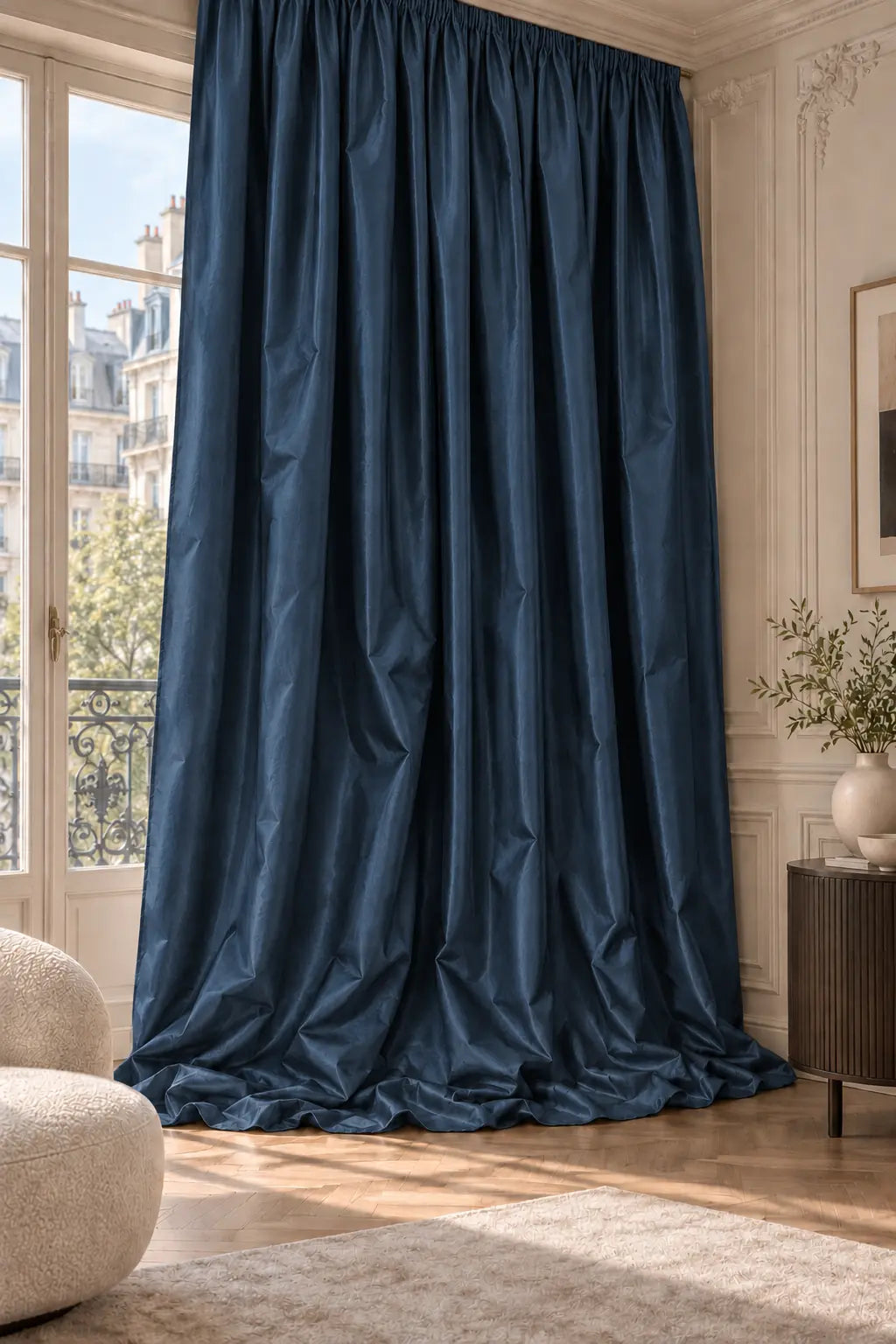 Double rideaux Tito Taffetas 2301 en situation, taffetas grande largeur, coloris bleu nuit