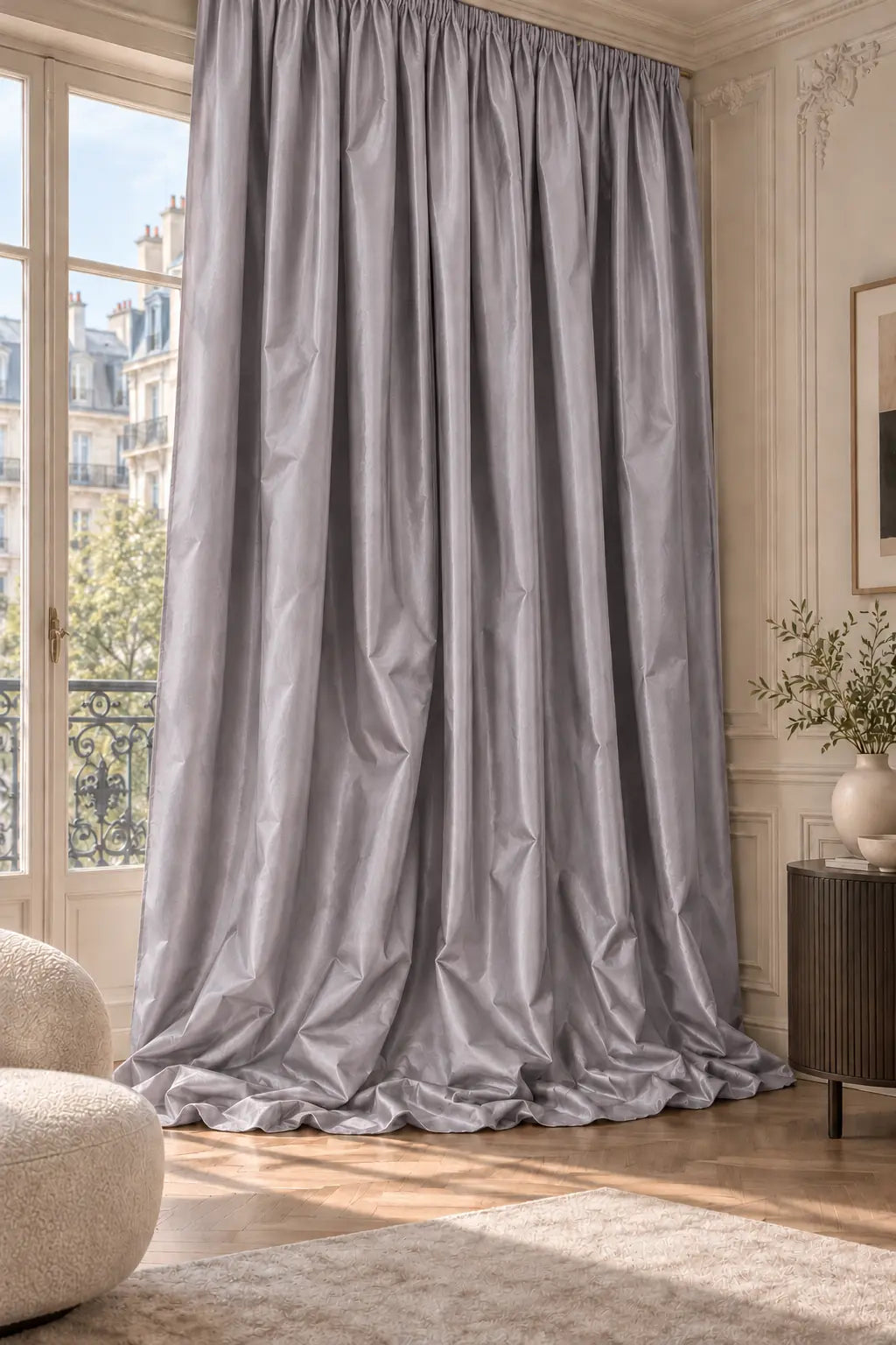 Double rideaux Tito Taffetas 3901 en situation, taffetas grande largeur, coloris gris lilas