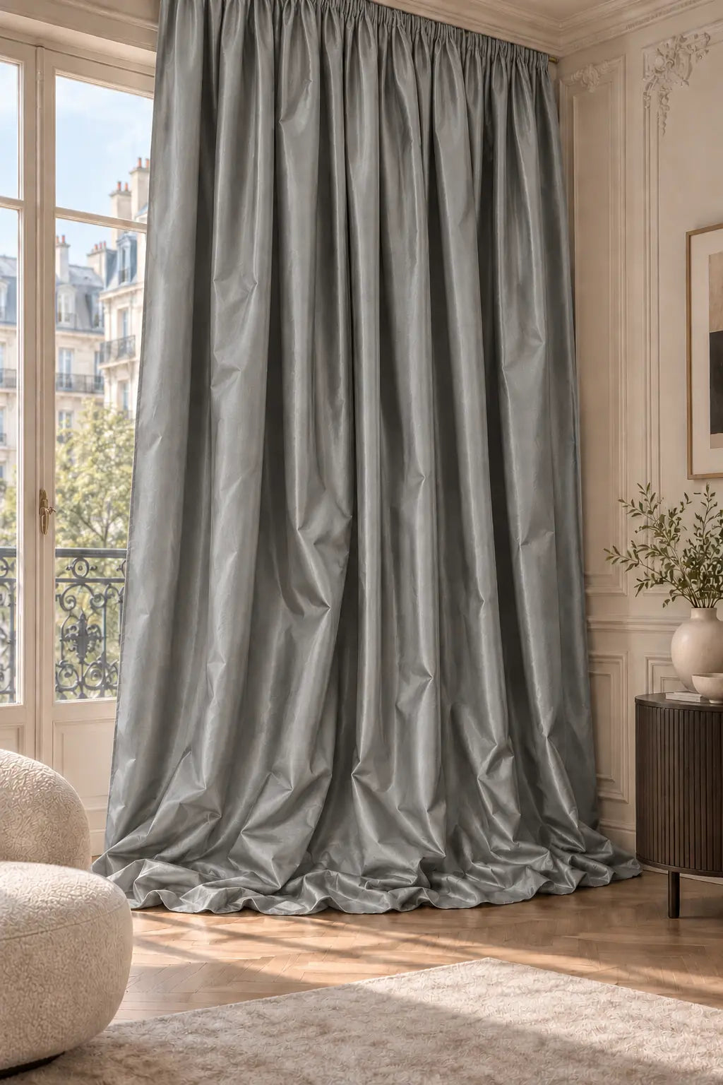 Double rideaux Tito Taffetas 4001 en situation, taffetas grande largeur, coloris gris acier