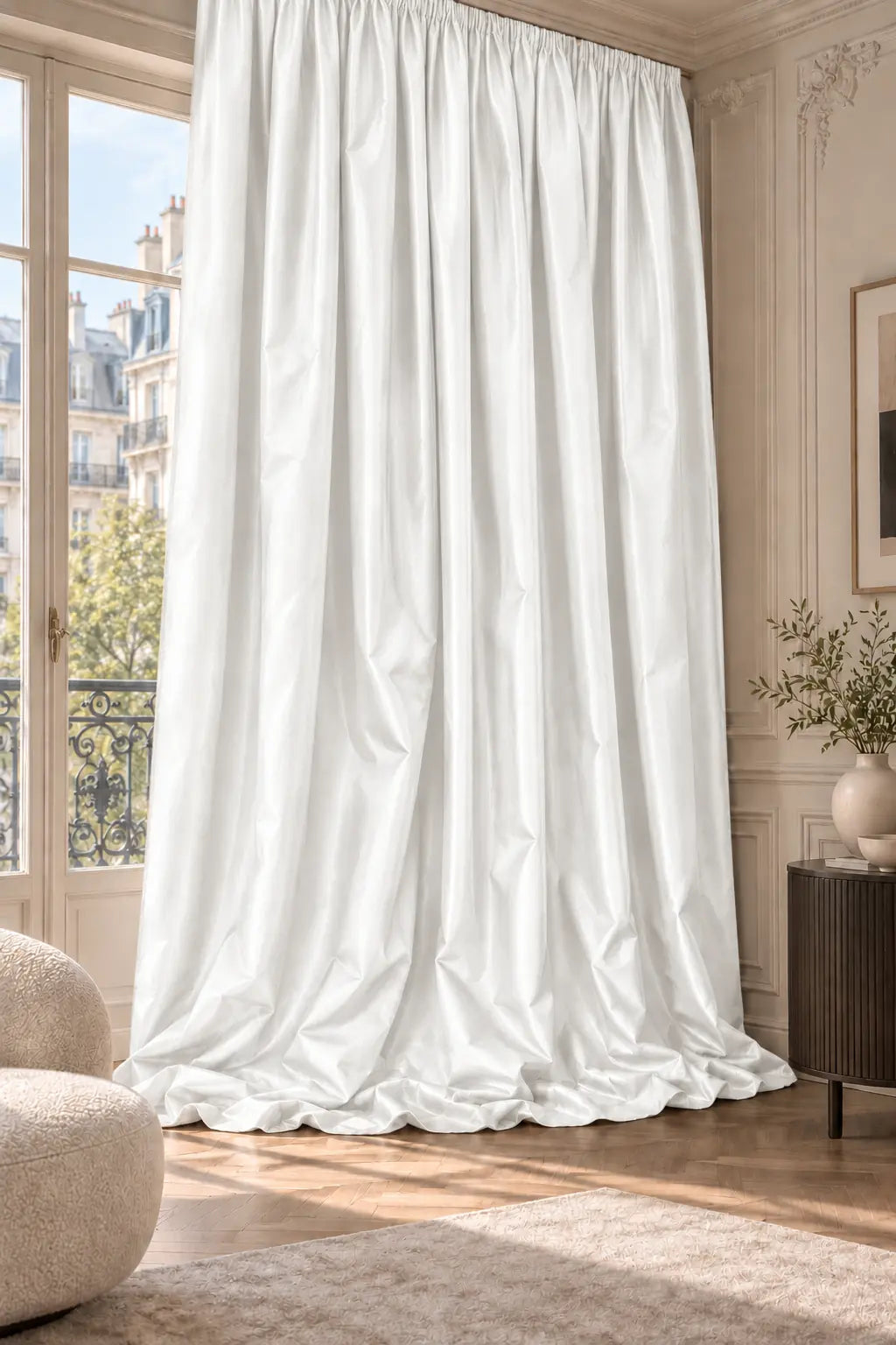 Double rideaux Tito Taffetas 4201 en situation, taffetas grande largeur, coloris blanc neige