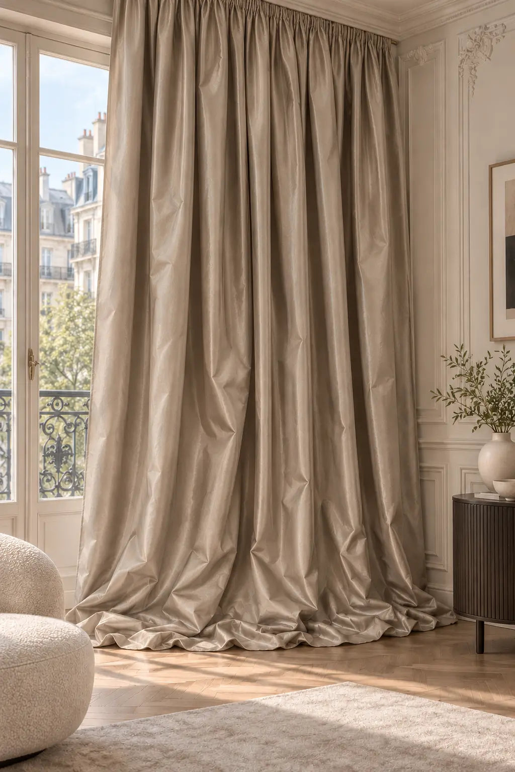 Double rideaux Tito Taffetas 4301 en situation, taffetas grande largeur, coloris beige grège