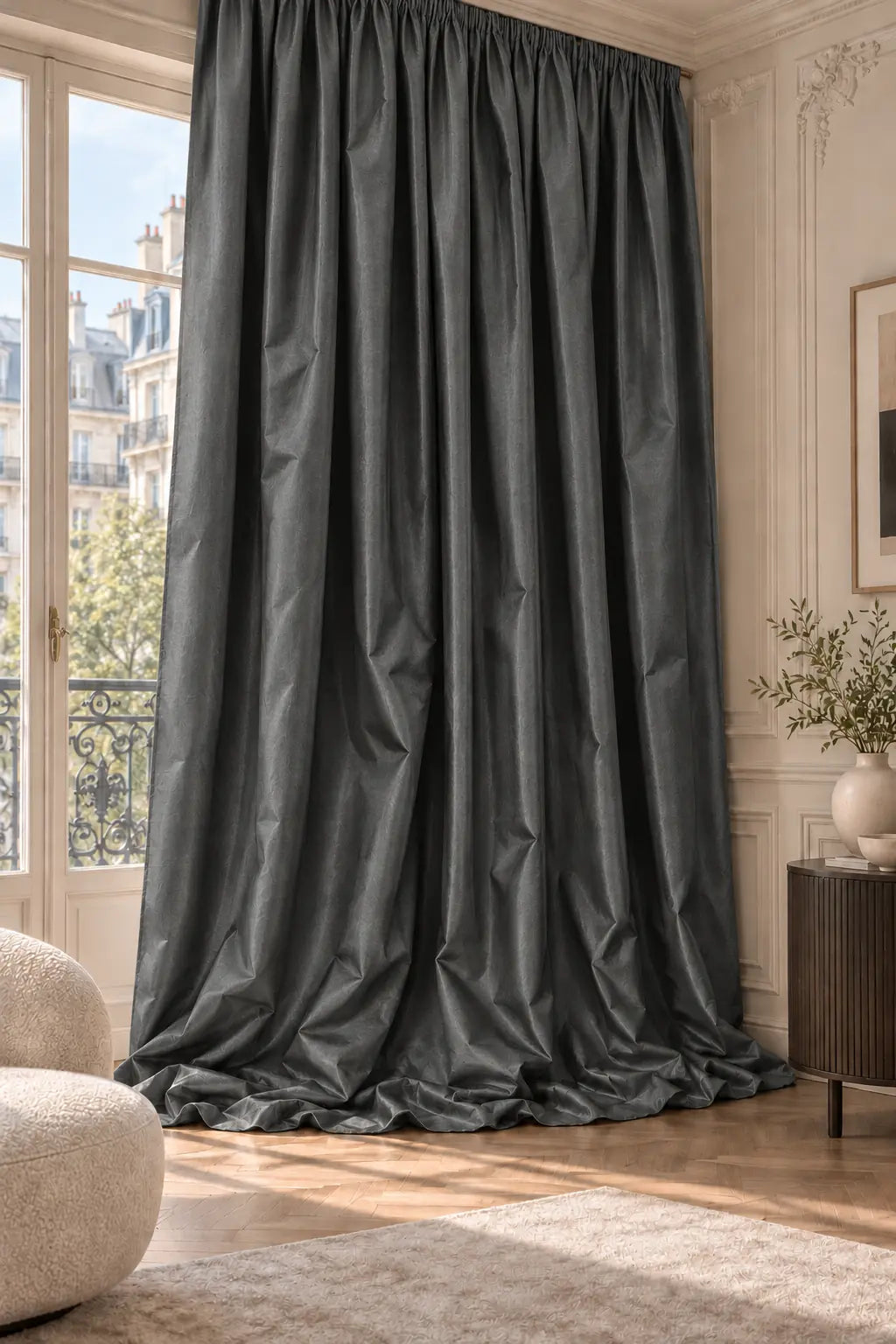 Double rideaux Tito Taffetas 5101 en situation, taffetas grande largeur, coloris gris graphite