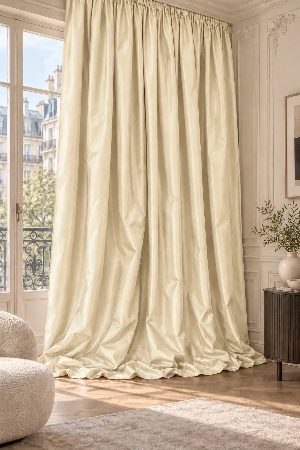 Double rideaux Tito Taffetas 5701 en situation, taffetas grande largeur, coloris crème vanille