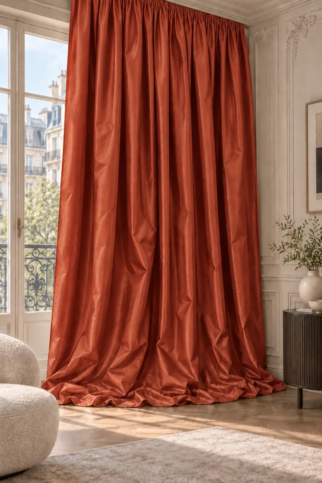 Double rideaux Tito Taffetas 5801 en situation, taffetas grande largeur, coloris rouille