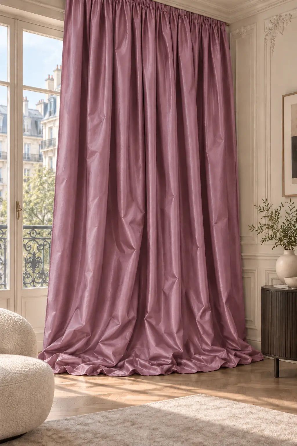 Double rideaux Tito Taffetas 6101 en situation, taffetas grande largeur, coloris mauve orchidée