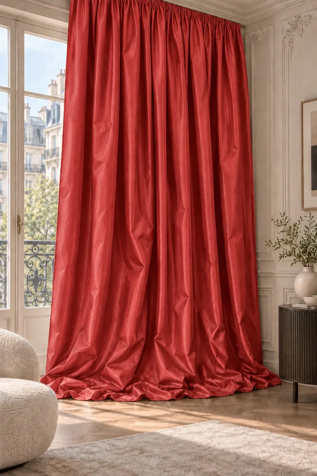 Double rideaux Tito Taffetas 6401 en situation, taffetas grande largeur, coloris rouge coquelicot