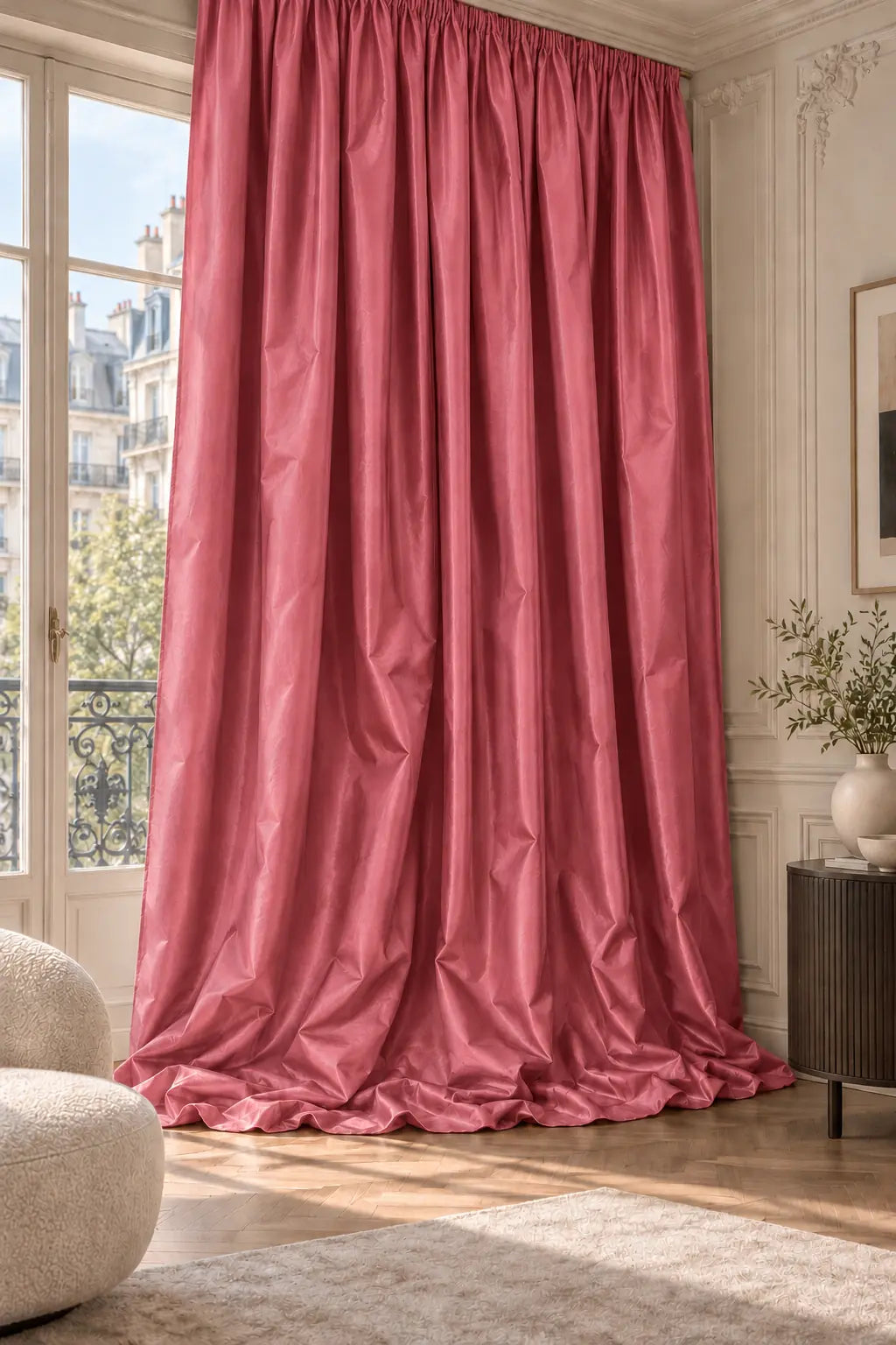 Double rideaux Tito Taffetas 6501 en situation, taffetas grande largeur, coloris rose fuchsia